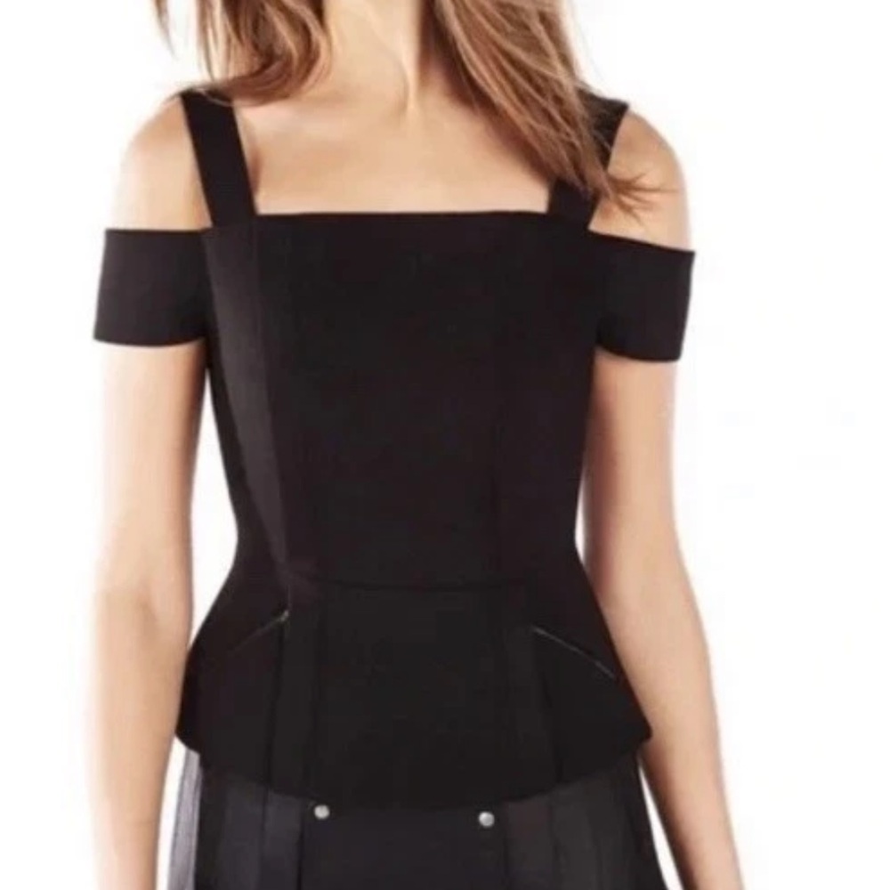 BCBGMAXAZRIA Black Emelya Cold-shoulder top Sz M - Picture 2 of 8
